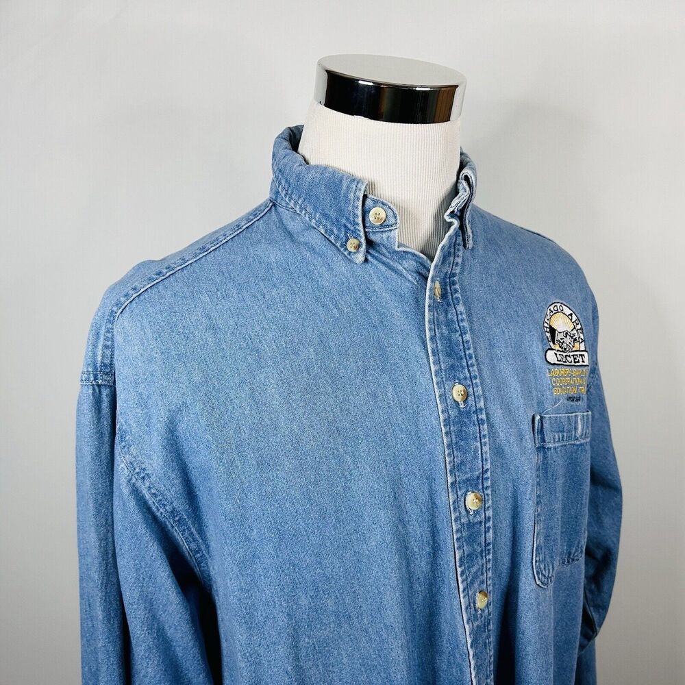 Union Line Large Vintage Denim Blue Jean Shirt Chicago Area LECET UFCW Cotton